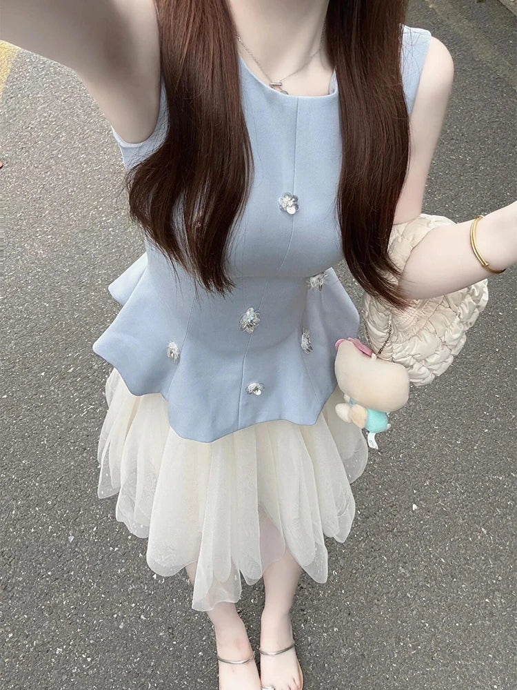 Fashionable Summer Outfit Women's High Waist  Skirt Vest Sleeveless Perfume Style Two-Piece Set Comfortable Breathable Ko...