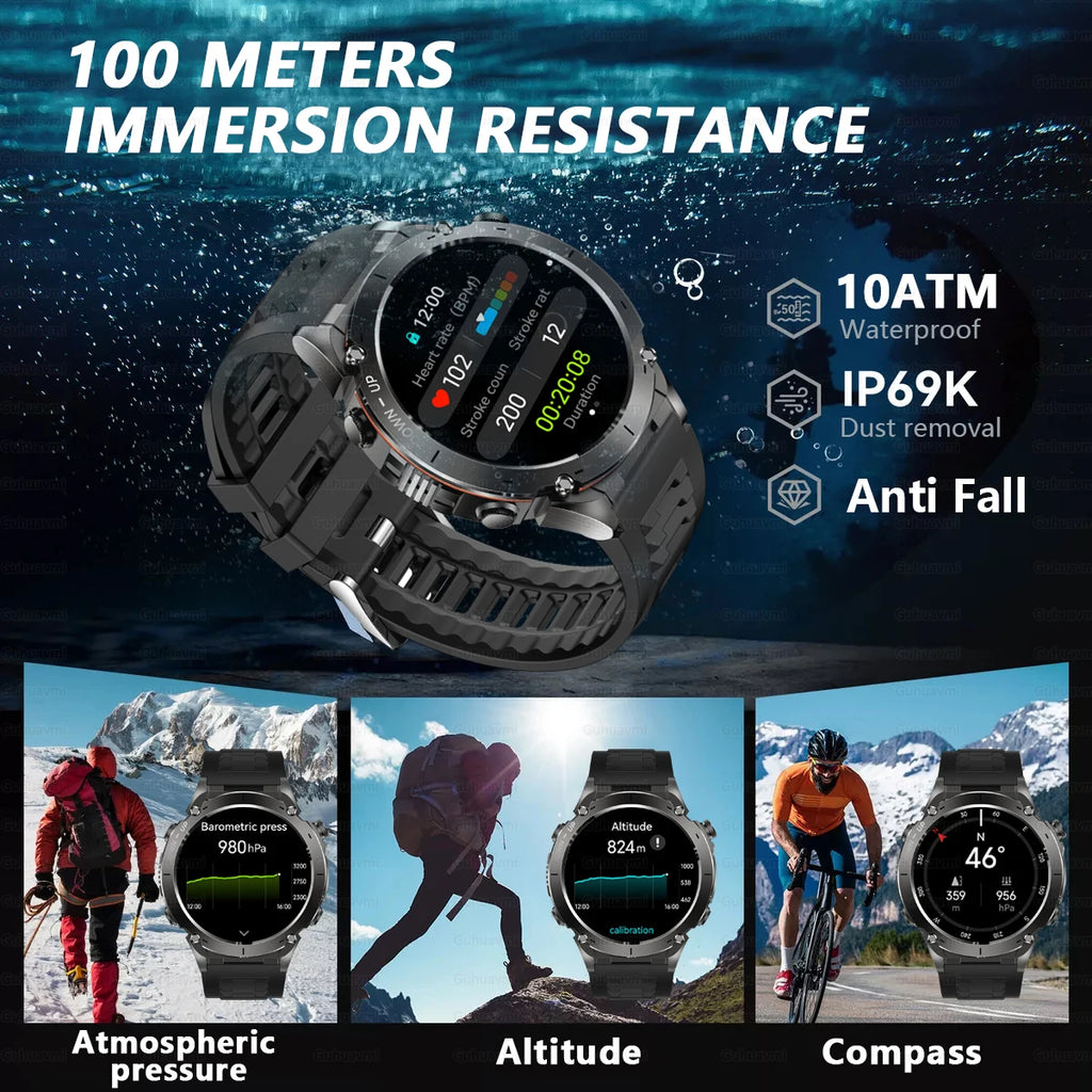 2025 New Military Outdoor Sport Smart Watch Men's 730 mAh Battery Waterproof GPS Satellite Positioning Health Fitness Smartwatch