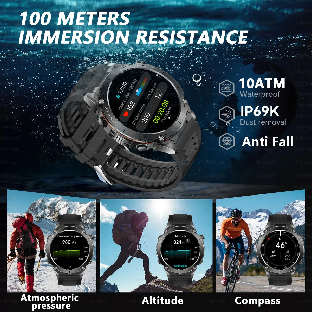 2025 New Military Outdoor Sport Smart Watch Men's 730 mAh Battery Waterproof GPS Satellite Positioning Health Fitness Smartwatch