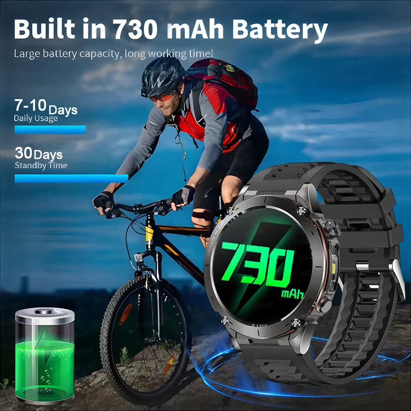 2025 New Military Outdoor Sport Smart Watch Men's 730 mAh Battery Waterproof GPS Satellite Positioning Health Fitness Smartwatch