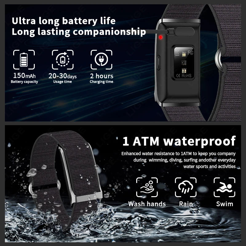 LIGE 2025 New Smart Watch Men Health Fitness Track Screenless Smart Wristband Wearable Sport Bracelet 1ATM Waterproof Smartwatch