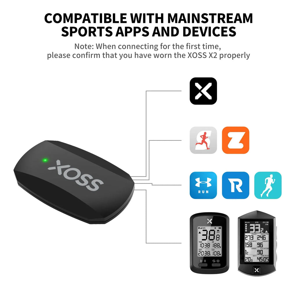 XOSS X2 Chest Strap Heart Rate Monitor for Cycling, Running, Hiking, Bluetooth ANT+ Wireless Health Fitness Smart Bicycle Sensor