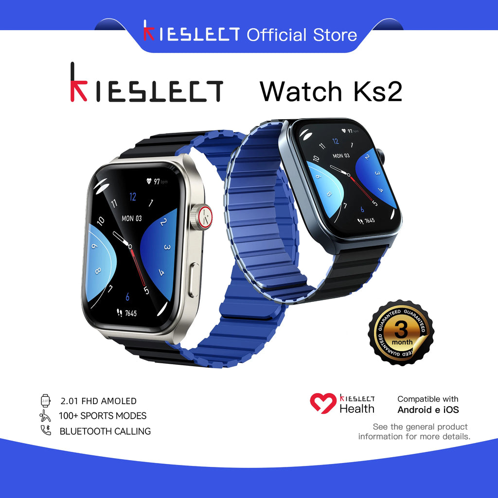 Kieslect Ks2 Smart Watch Waterproof 3ATM Black with 2.01'' AMOLED Display Health Fitness Activity Tracker with Calling Function