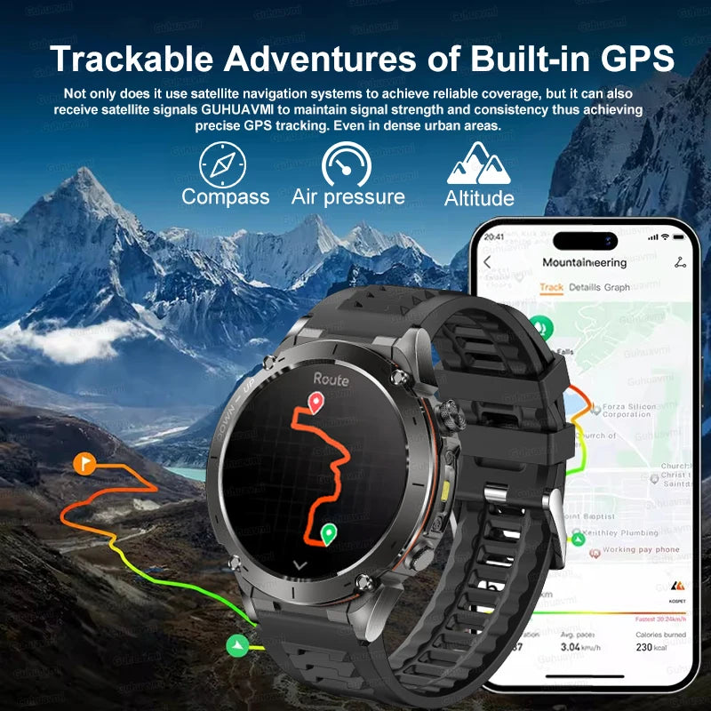 2025 New Military Outdoor Sport Smart Watch Men's 730 mAh Battery Waterproof GPS Satellite Positioning Health Fitness Smartwatch