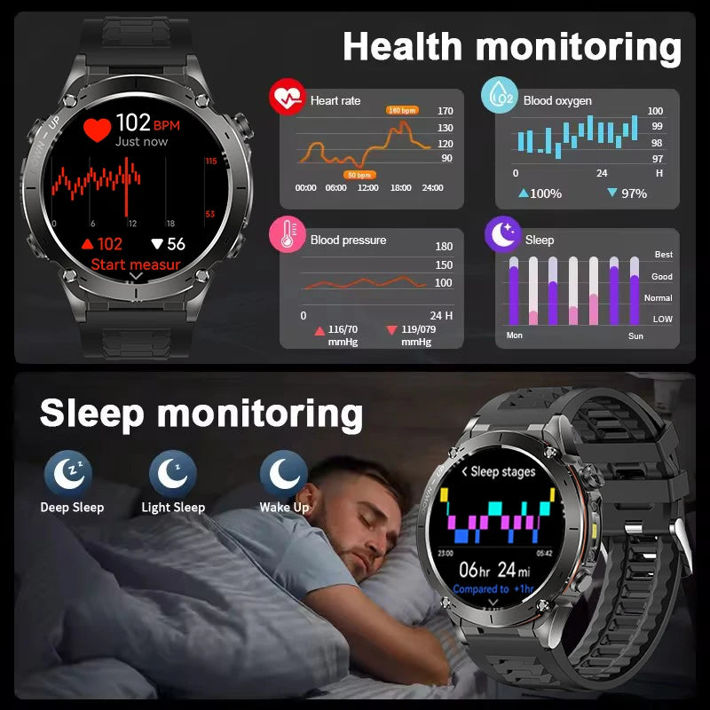 2025 New Military Outdoor Sport Smart Watch Men's 730 mAh Battery Waterproof GPS Satellite Positioning Health Fitness Smartwatch