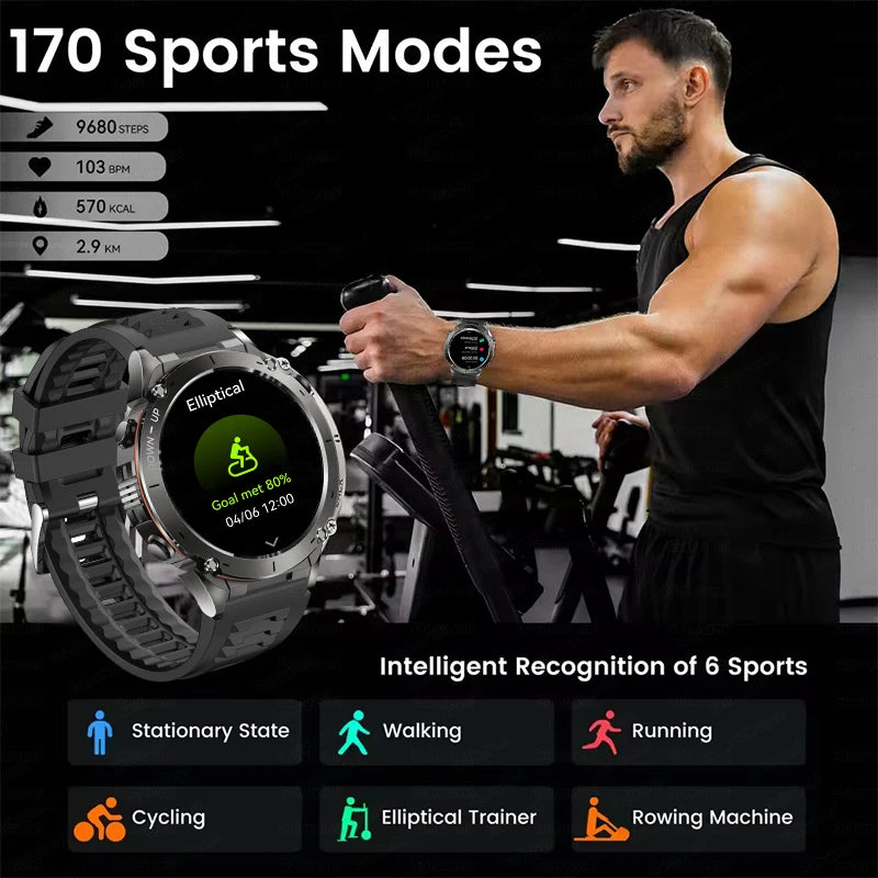 2025 New Military Outdoor Sport Smart Watch Men's 730 mAh Battery Waterproof GPS Satellite Positioning Health Fitness Smartwatch