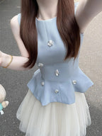 Fashionable Summer Outfit Women's High Waist  Skirt Vest Sleeveless Perfume Style Two-Piece Set Comfortable Breathable Ko...