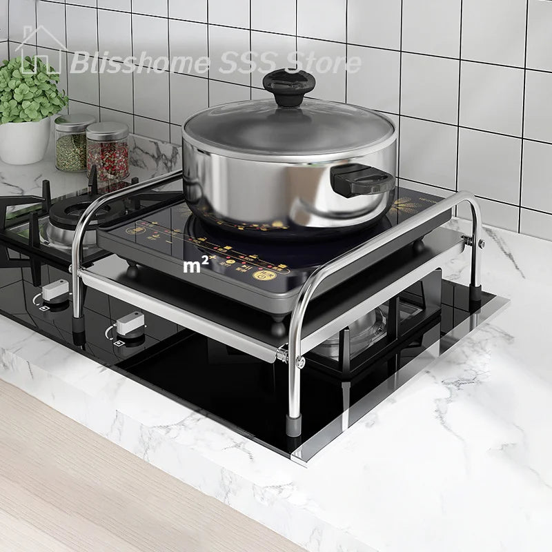 【S】Kitchen Stainless Steel Induction Cooker Rack Floor Mounted Multifunctional Shelf Gas Stove Support Kitchen Accessories