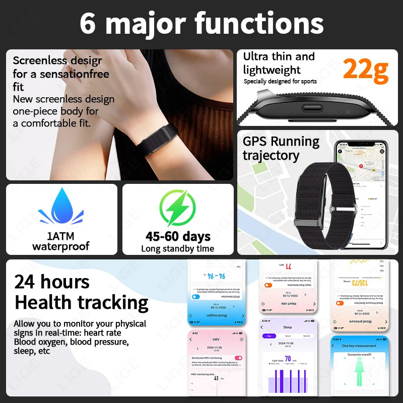 LIGE 2025 New Smart Watch Men Health Fitness Track Screenless Smart Wristband Wearable Sport Bracelet 1ATM Waterproof Smartwatch