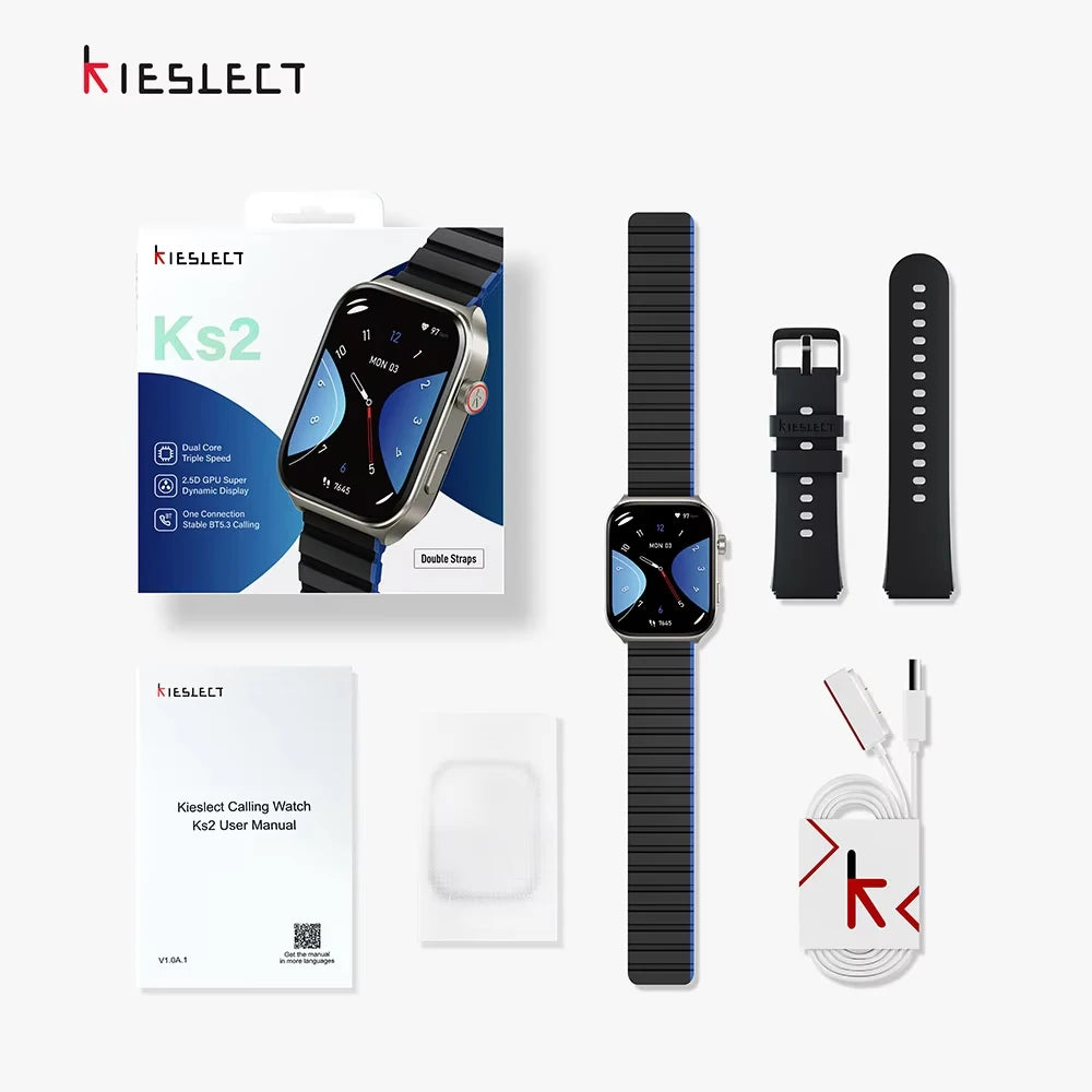 Kieslect Ks2 Smart Watch Waterproof 3ATM Black with 2.01'' AMOLED Display Health Fitness Activity Tracker with Calling Function