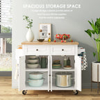 Kitchen Island on Wheels with Storage Cabinets Rolling Kitchen Island Cart with 2 Drawers Farmhouse Kitchen Island Table